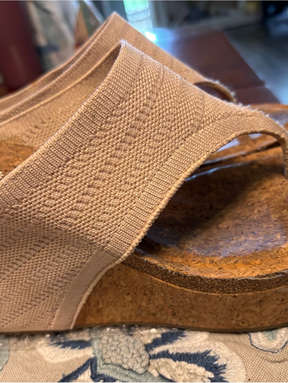 Chelsea & Violet Beige Knit Cork Wedge Mules